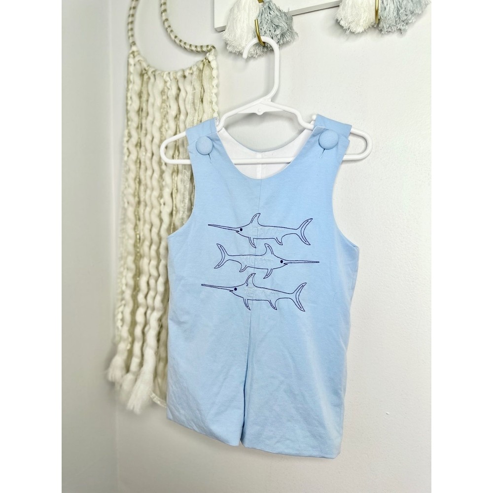 9-12m Banana Split Shortalls Swordfish Nautical Boutique Romper